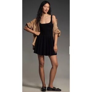 Reformation Dakota Knit Mini Dress Black Square Neck Fit Flare Skater Size M